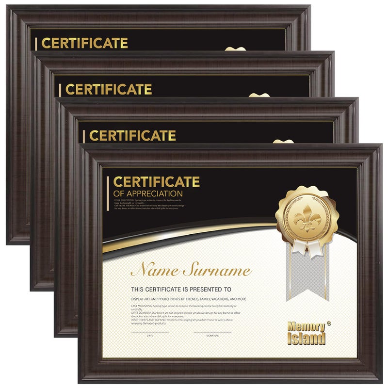 Memory Island Document Diploma Picture Frames 8.5x11,Brown Wood Grain,4 Pack - Image 1